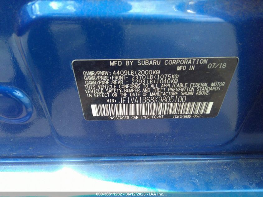 2019 SUBARU WRX PREMIUM - JF1VA1B68K9805100