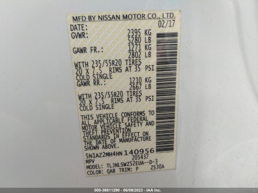 2017 NISSAN MURANO PLATINUM - 5N1AZ2MH4HN140956