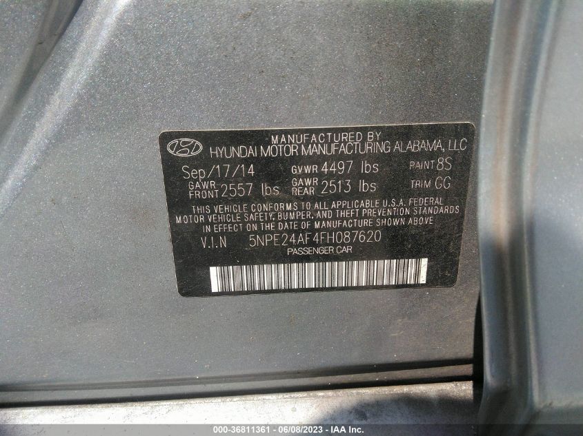 2015 HYUNDAI SONATA 2.4L SE - 5NPE24AF4FH087620