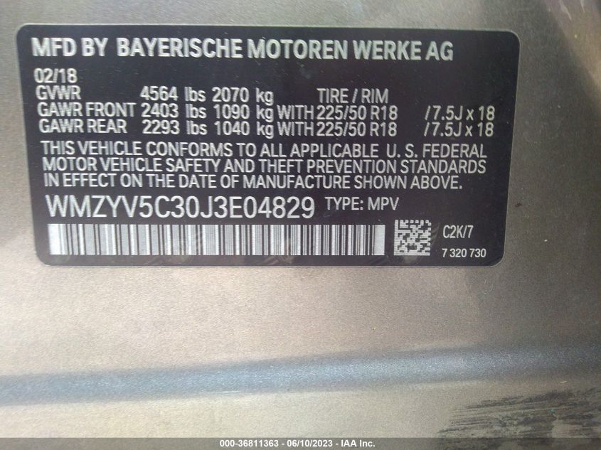 2018 MINI COUNTRYMAN COOPER WMZYV5C30J3E04829