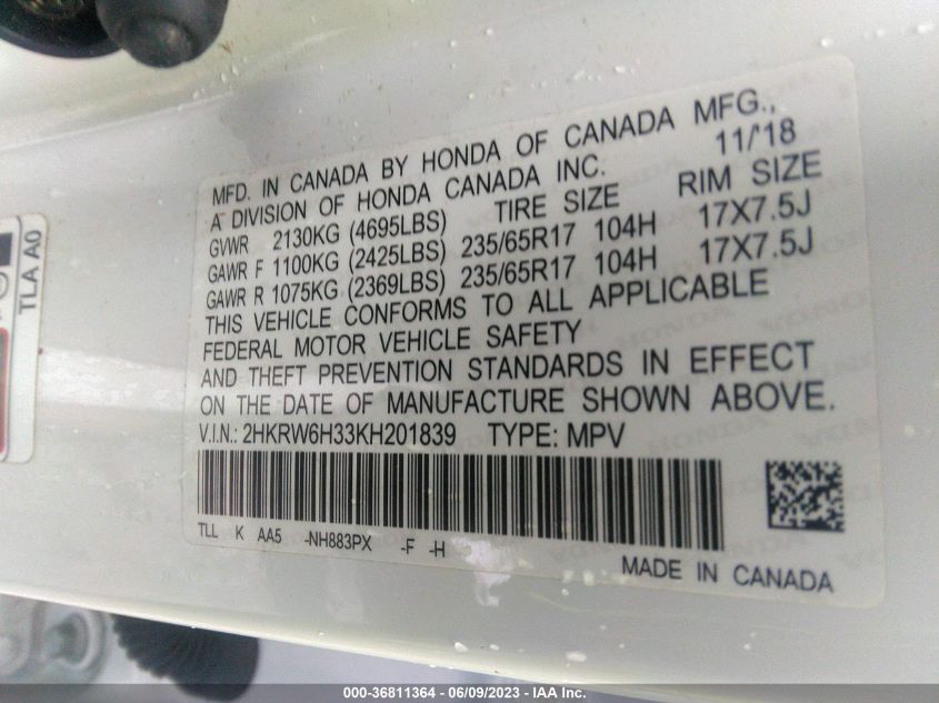 2019 HONDA CR-V LX - 2HKRW6H33KH201839