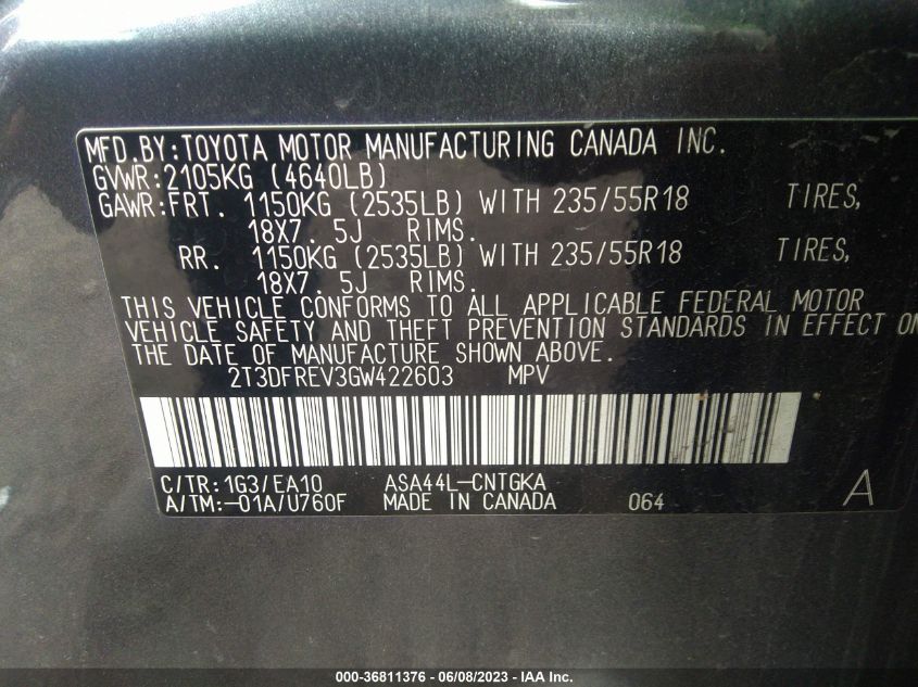 2016 TOYOTA RAV4 LIMITED - 2T3DFREV3GW422603