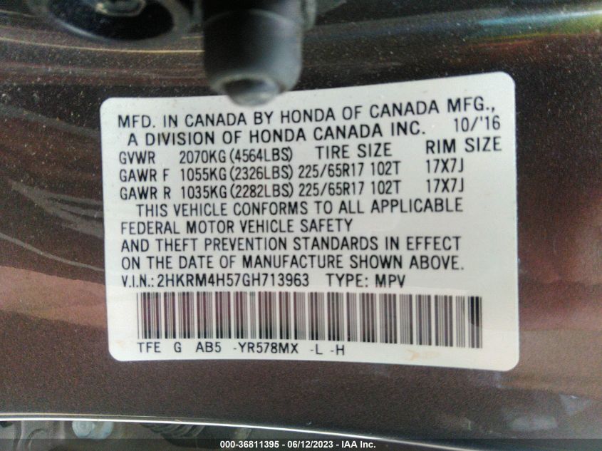 2016 HONDA CR-V EX - 2HKRM4H57GH713963