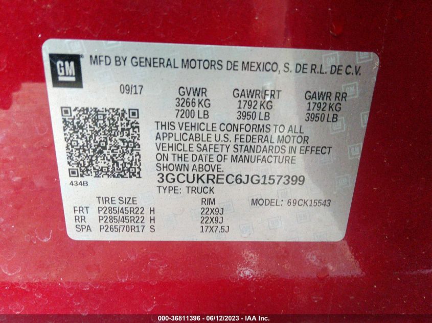 2018 CHEVROLET SILVERADO 1500 LT - 3GCUKREC6JG157399