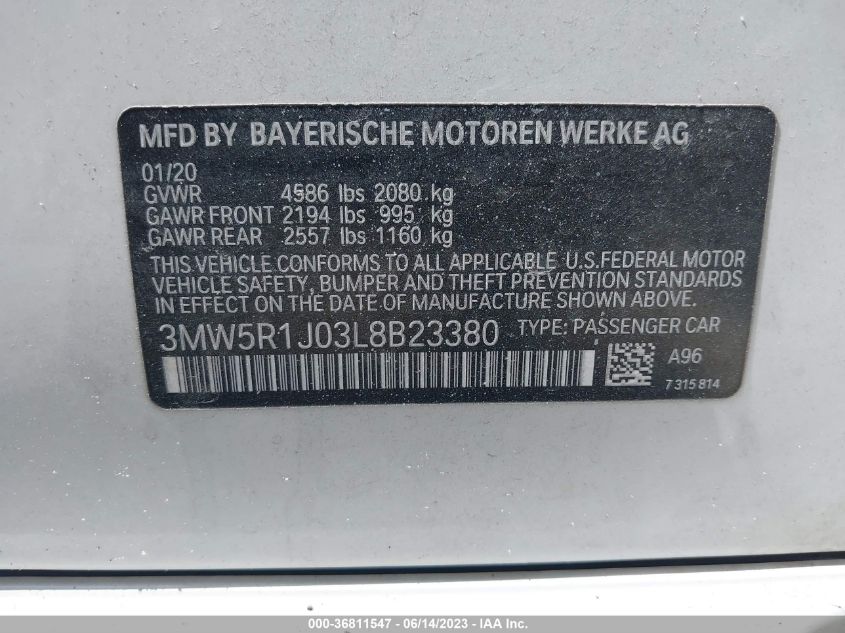 2020 BMW 3 SERIES 330I - 3MW5R1J03L8B23380
