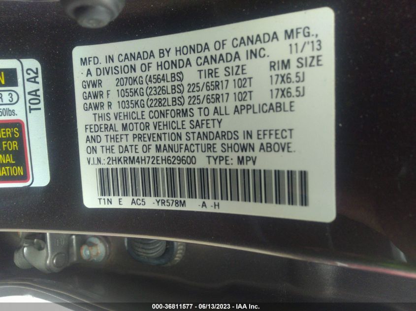 2014 HONDA CR-V EX-L - 2HKRM4H72EH629600