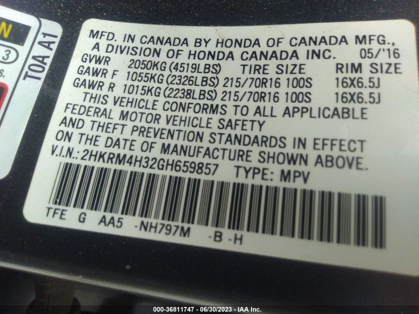 2016 HONDA CR-V LX - 2HKRM4H32GH659857