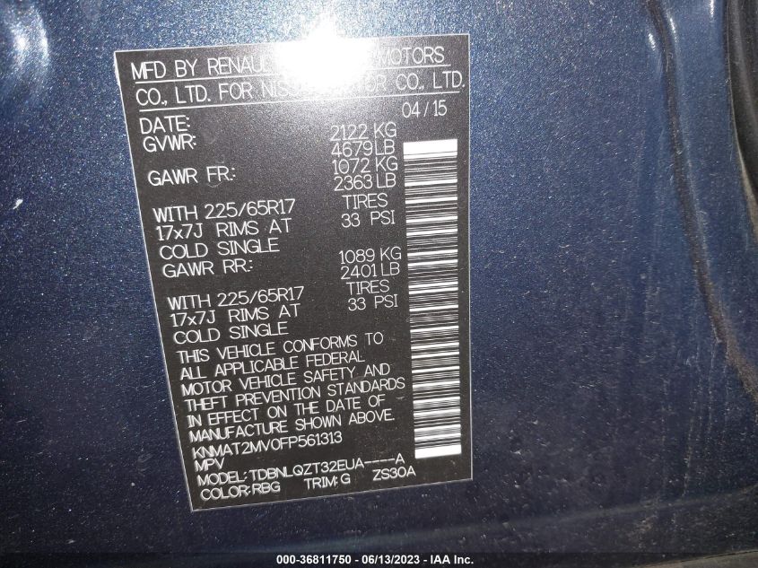2015 NISSAN ROGUE SV - KNMAT2MV0FP561313