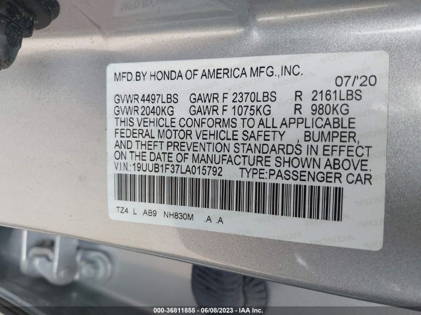2020 ACURA TLX - 19UUB1F37LA015792