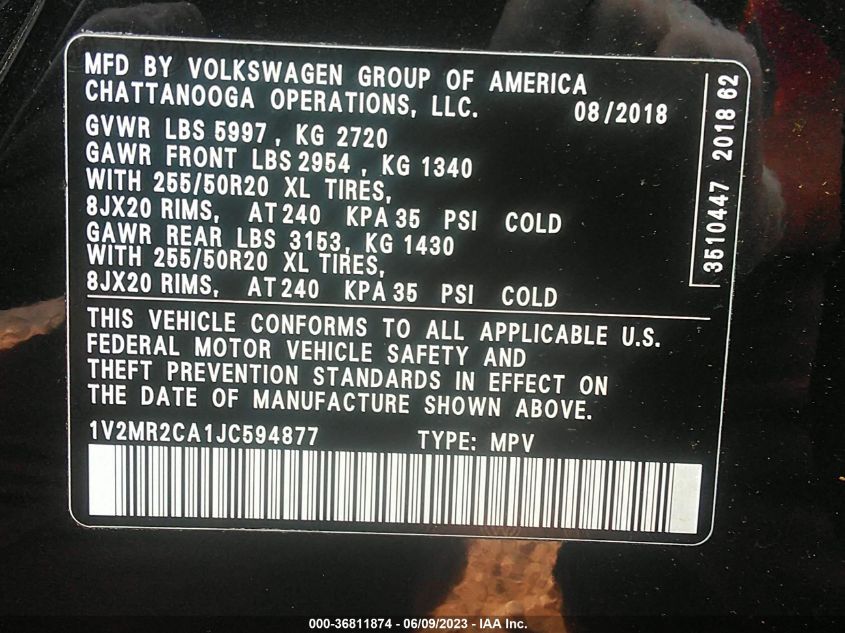 2018 VOLKSWAGEN ATLAS 3.6L V6 SEL - 1V2MR2CA1JC594877