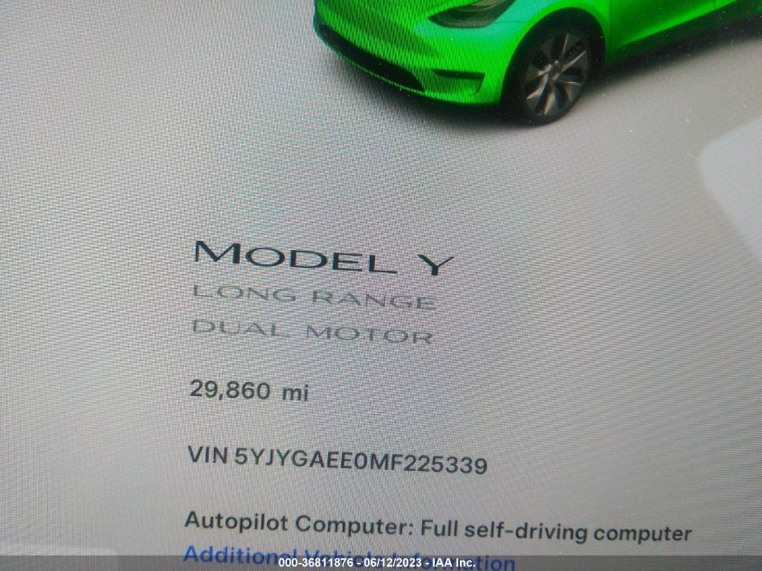 2021 TESLA MODEL Y LONG RANGE - 5YJYGAEE0MF225339