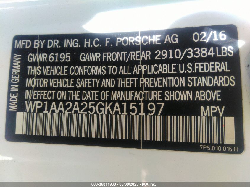 2016 PORSCHE CAYENNE - WP1AA2A25GKA15197