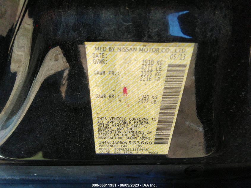 2013 NISSAN ALTIMA 2.5/S/SV/SL - 1N4AL3AP6DN563660