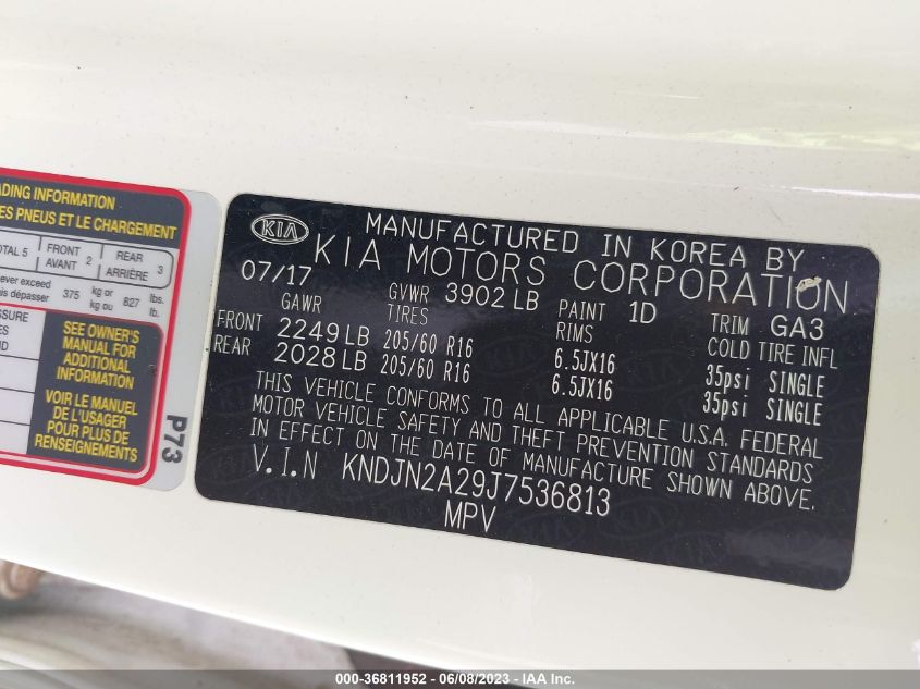 2018 KIA SOUL BASE - KNDJN2A29J7536813