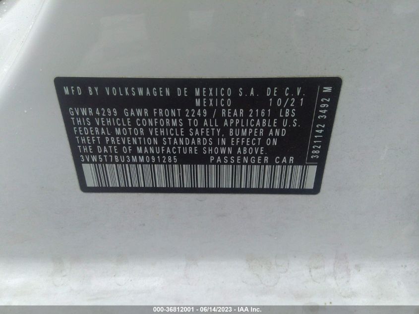 2021 VOLKSWAGEN JETTA GLI S/AUTOBAHN - 3VW5T7BU3MM091285
