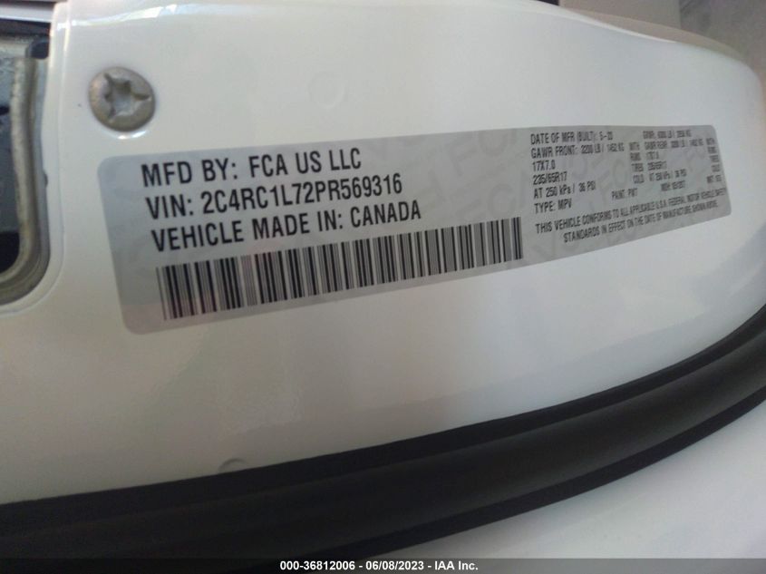 2023 CHRYSLER PACIFICA - 2C4RC1L72PR569316