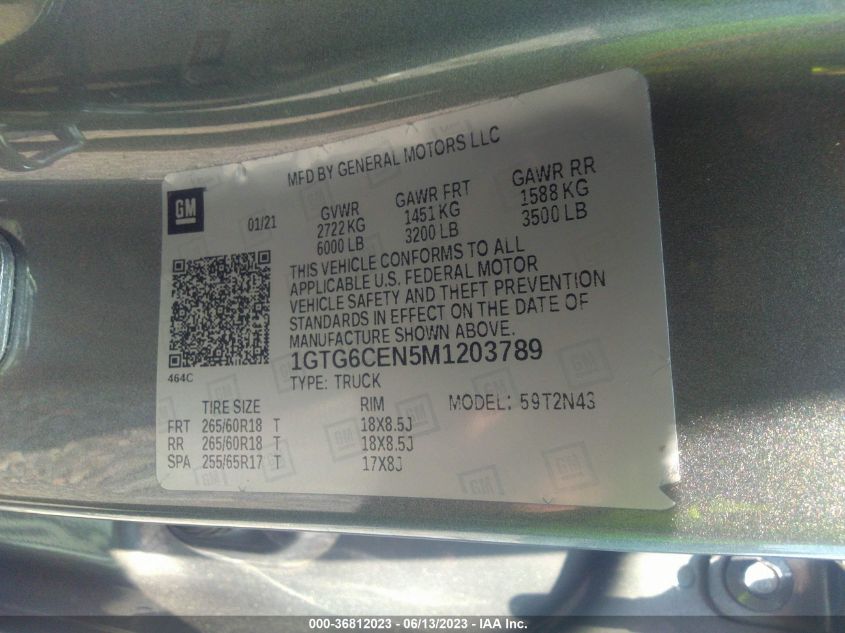 2021 GMC CANYON 4WD ELEVATION - 1GTG6CEN5M1203789