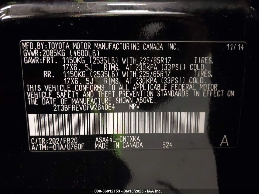 2015 TOYOTA RAV4 LE - 2T3BFREV0FW264064