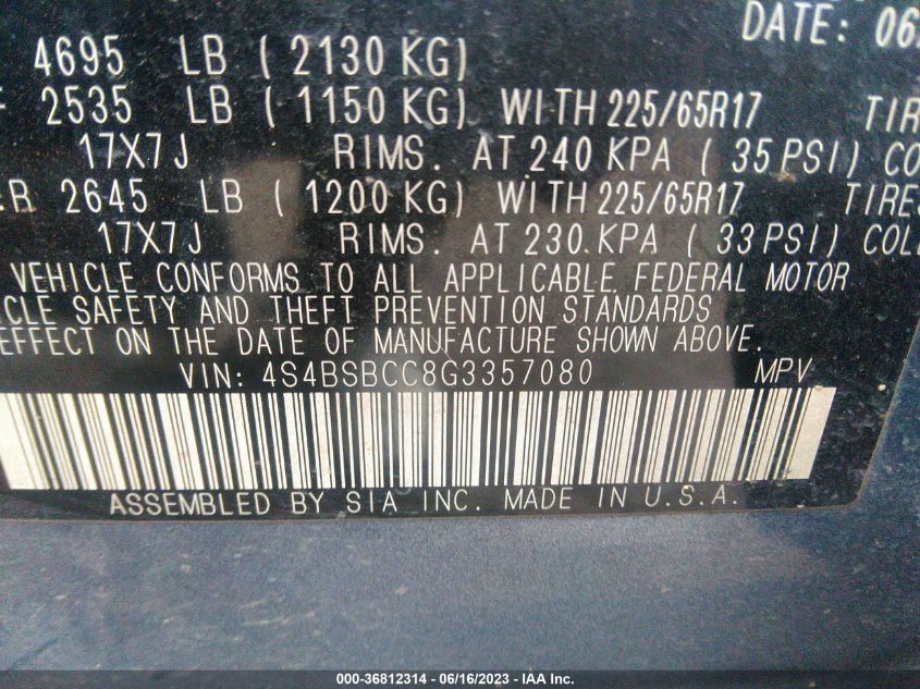 2016 SUBARU OUTBACK 2.5I PREMIUM - 4S4BSBCC8G3357080