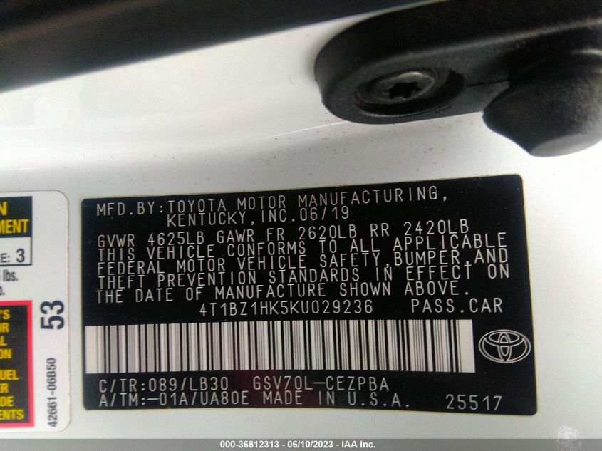2019 TOYOTA CAMRY V6 - 4T1BZ1HK5KU029236