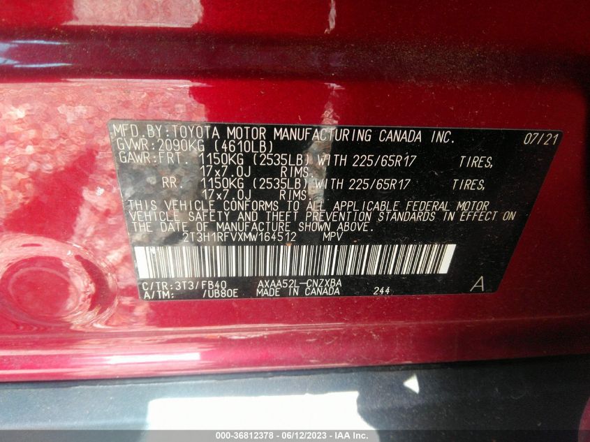 2021 TOYOTA RAV4 LE - 2T3H1RFVXMW164512