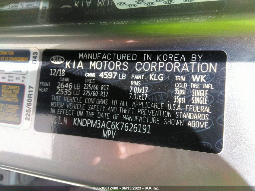 2019 KIA SPORTAGE LX - KNDPM3AC6K7626191