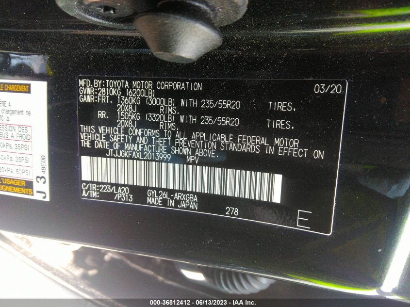 2020 LEXUS RX RX 450HL LUXURY - JTJJGKFAXL2013999