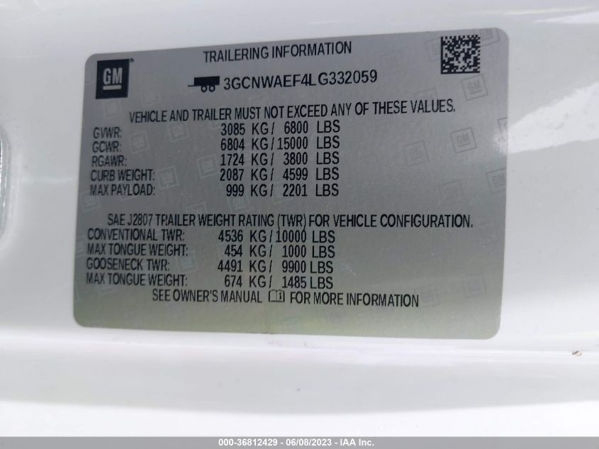 2020 CHEVROLET SILVERADO 1500 WORK TRUCK - 3GCNWAEF4LG332059