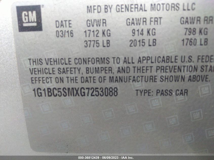 2016 CHEVROLET CRUZE LS - 1G1BC5SMXG7253088