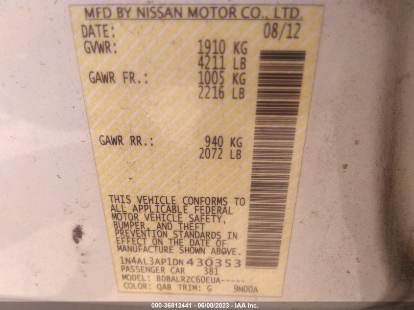 2013 NISSAN ALTIMA 2.5 S - 1N4AL3AP1DN430353