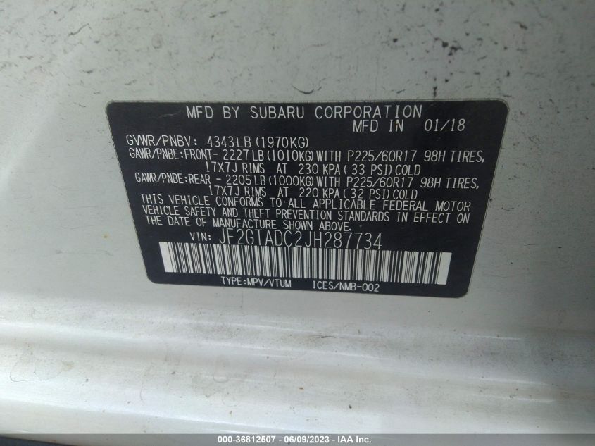 2018 SUBARU CROSSTREK PREMIUM - JF2GTADC2JH287734