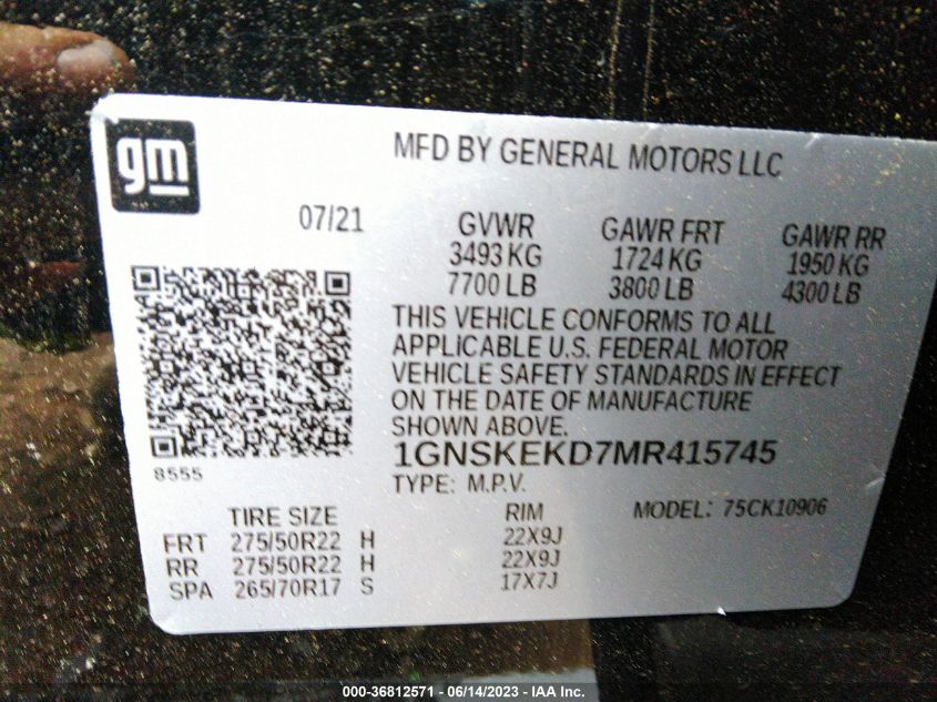 2021 CHEVROLET SUBURBAN RST - 1GNSKEKD7MR415745