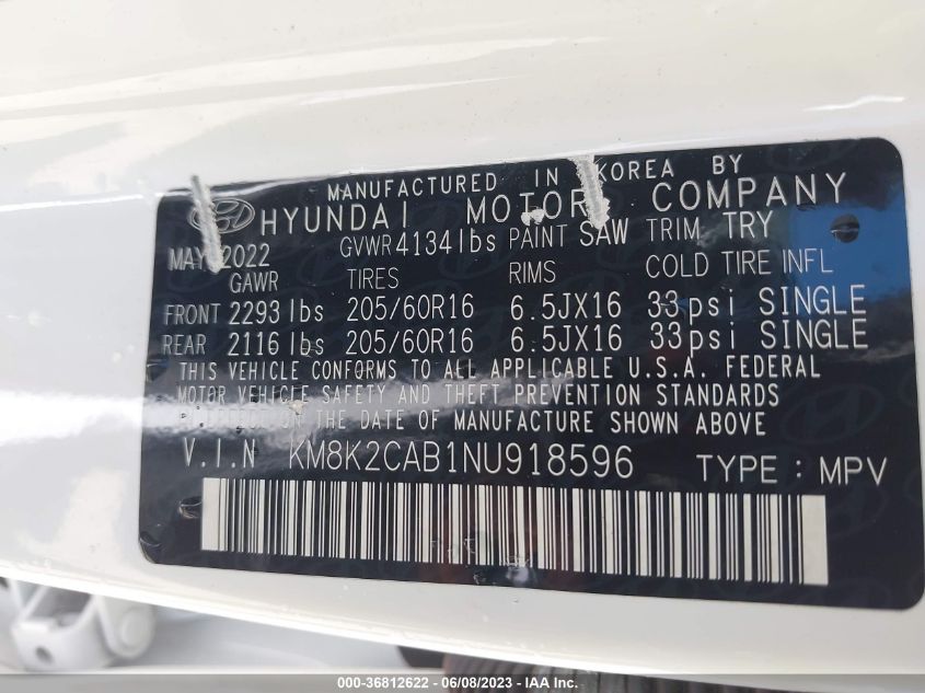 2022 HYUNDAI KONA SE - KM8K2CAB1NU918596