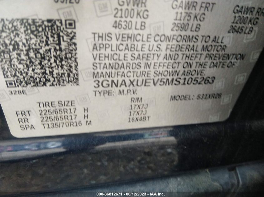 2021 CHEVROLET EQUINOX LT - 3GNAXUEV5MS105263