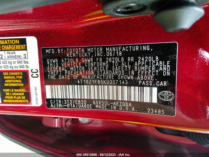 2019 TOYOTA AVALON XSE - 4T1BZ1FB5KU007143