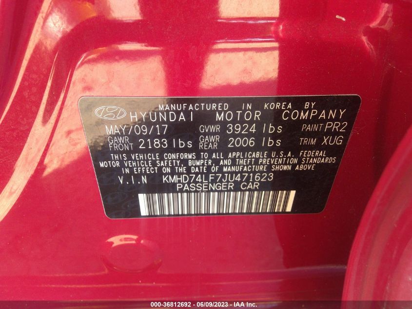 2018 HYUNDAI ELANTRA SE - KMHD74LF7JU471623