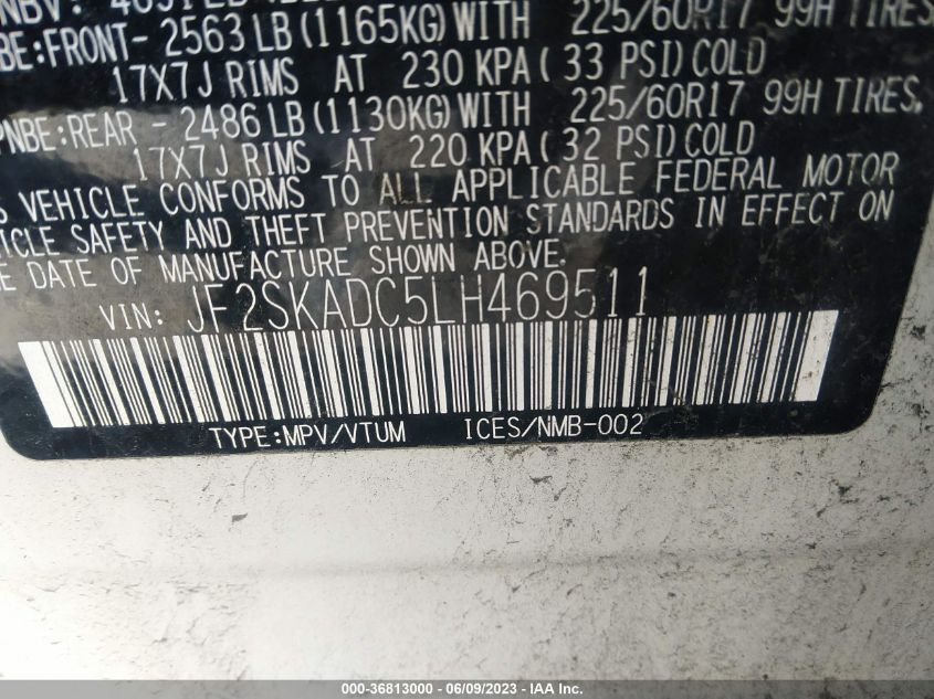 2020 SUBARU FORESTER - JF2SKADC5LH469511