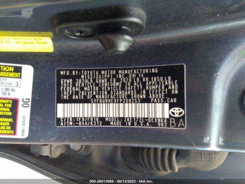 2015 TOYOTA COROLLA L/LE/S/S PLUS/LE PLUS - 5YFBURHE9FP209253