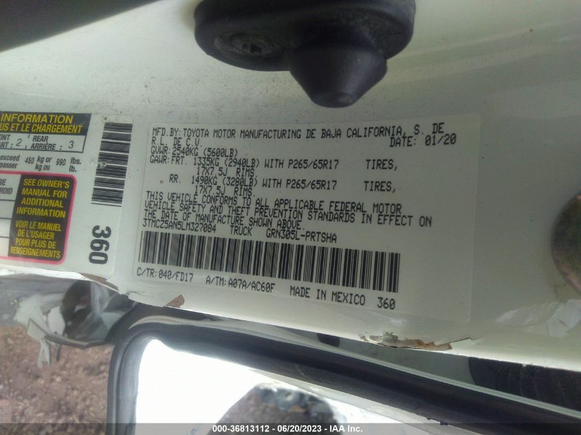 2020 TOYOTA TACOMA 4WD SR5/TRD SPORT - 3TMCZ5AN5LM327084
