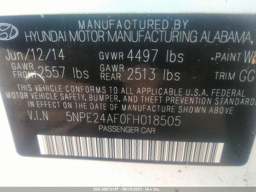 2015 HYUNDAI SONATA SE - 5NPE24AF0FH018505