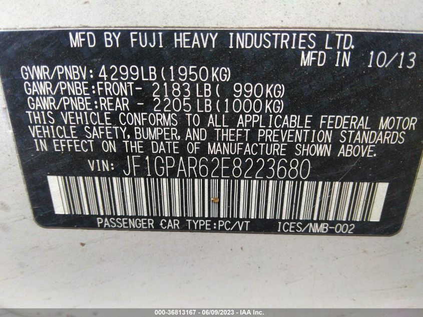 2014 SUBARU IMPREZA WAGON 2.0I SPORT LIMITED - JF1GPAR62E8223680