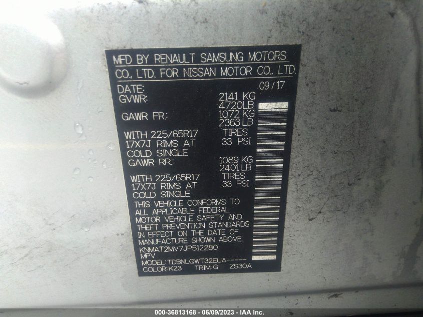 2018 NISSAN ROGUE SV - KNMAT2MV7JP512280