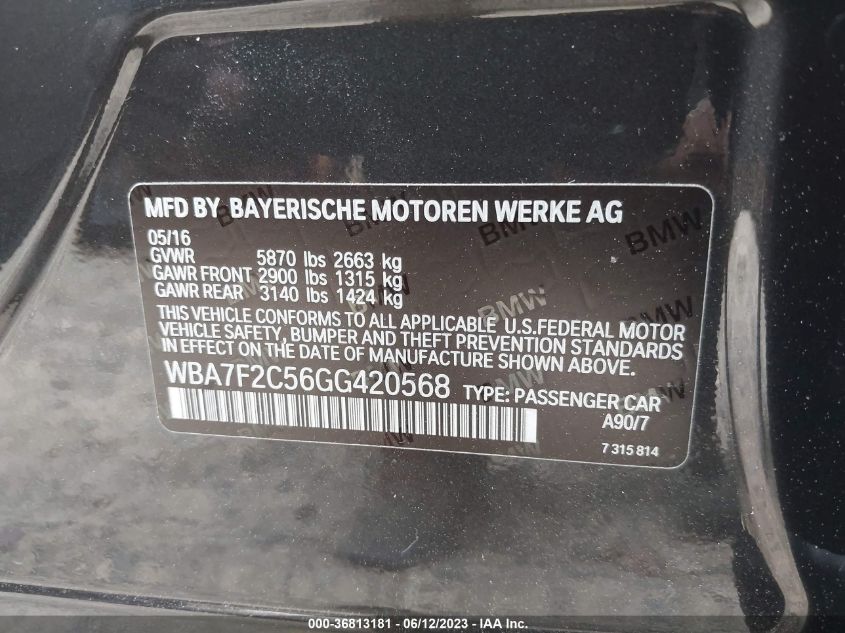 2016 BMW 7 SERIES 750I XDRIVE - WBA7F2C56GG420568