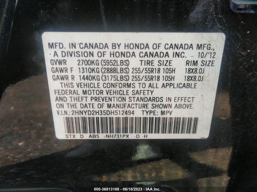2013 ACURA MDX TECH PKG - 2HNYD2H35DH512494