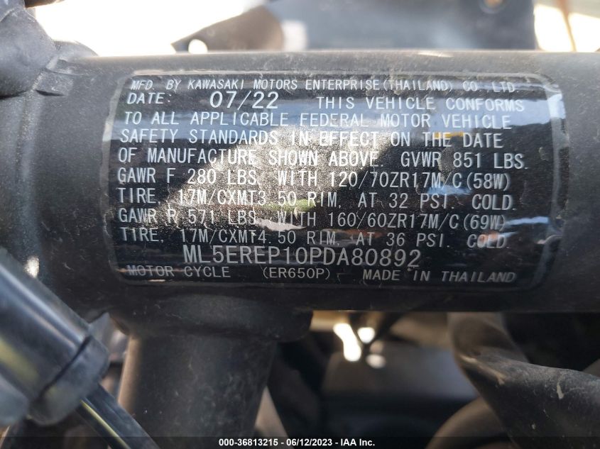 2023 KAWASAKI ER650 P ML5EREP10PDA80892