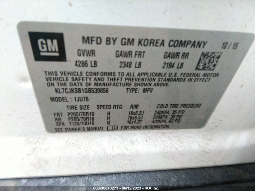 2016 CHEVROLET TRAX LS - KL7CJKSB1GB539856