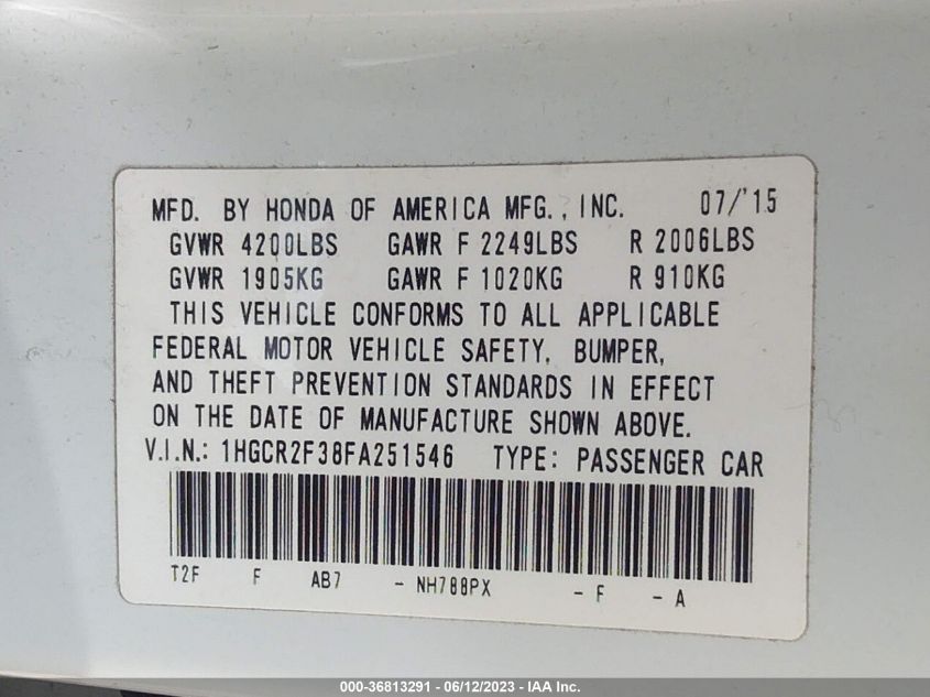2015 HONDA ACCORD SEDAN LX - 1HGCR2F38FA251546