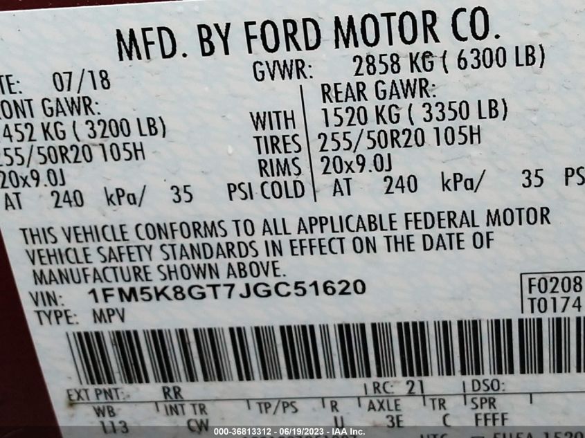 2018 FORD EXPLORER SPORT - 1FM5K8GT7JGC51620