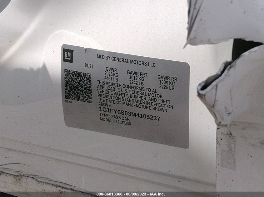 2021 CHEVROLET BOLT EV LT - 1G1FY6S03M4105237