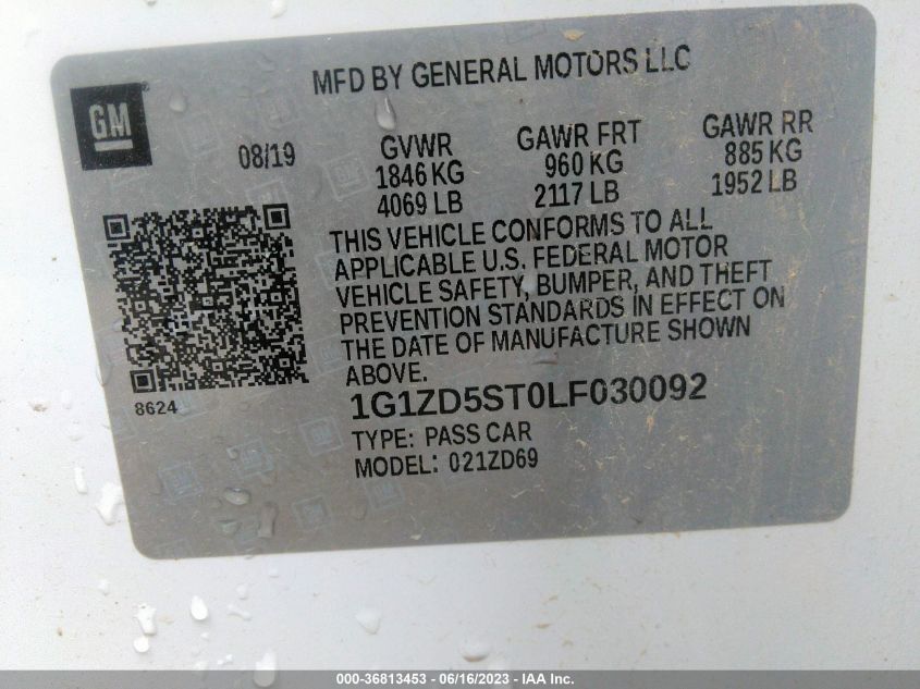 2020 CHEVROLET MALIBU LT - 1G1ZD5ST0LF030092